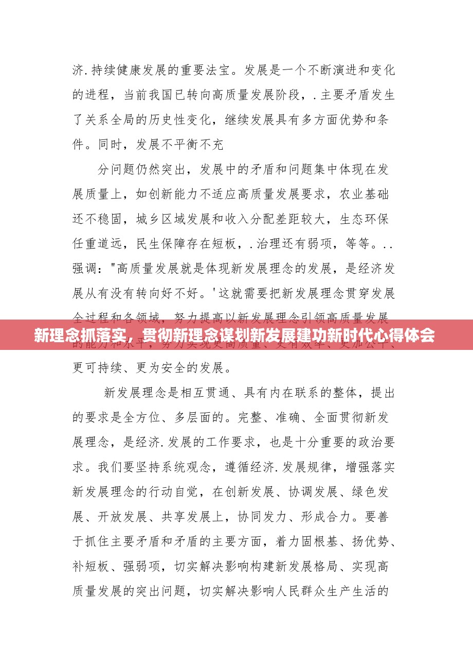 新理念抓落实，贯彻新理念谋划新发展建功新时代心得体会 