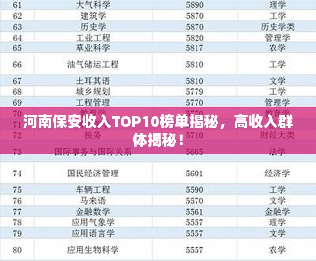 河南保安收入TOP10榜单揭秘，高收入群体揭秘！